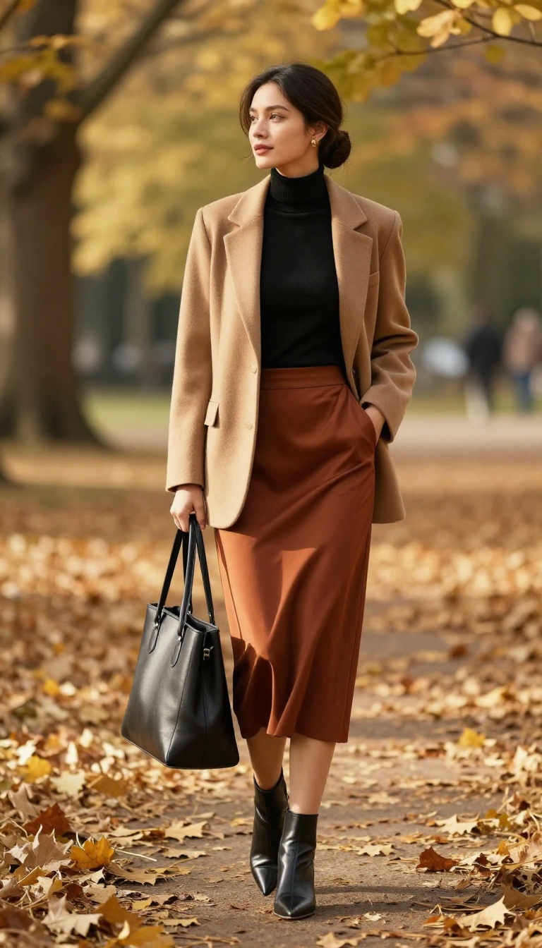 11. Blazer and Turtleneck with Midi Skirt