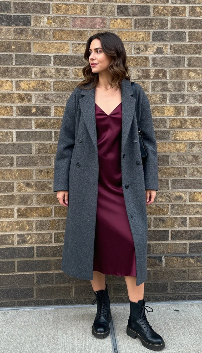 11. Long Cardigan + Slip Dress + Boots