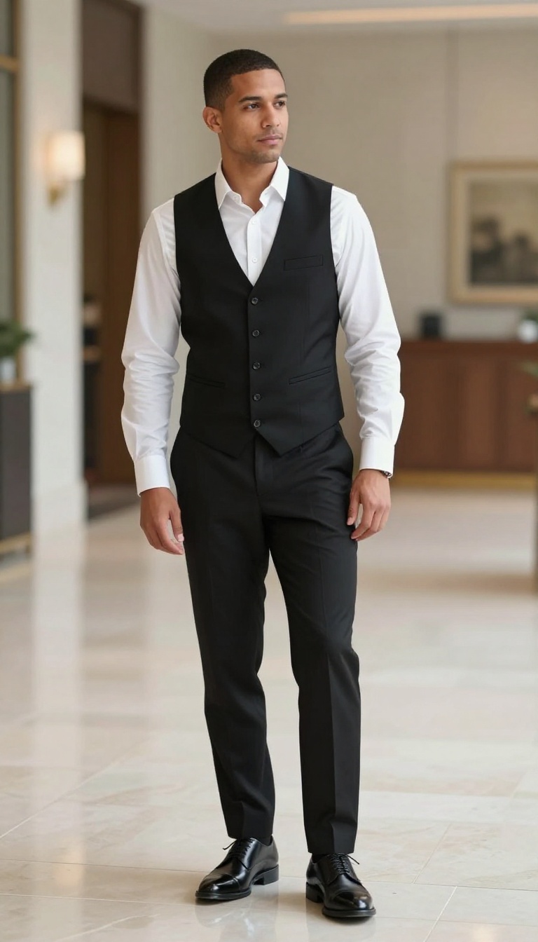 13. Black Vest Over a White Dress Shirt