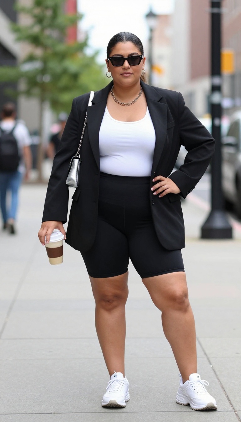 6. Oversized Blazer & Bike Shorts: Polished Street Style