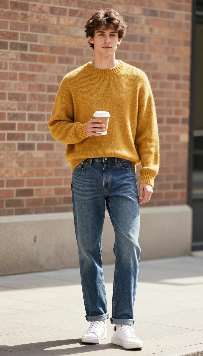 5. The Oversized Sweater and Straight-Leg Jeans