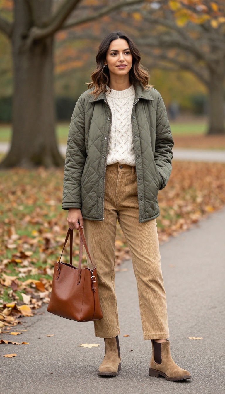 9. The Quilted Jacket and Corduroy Pants