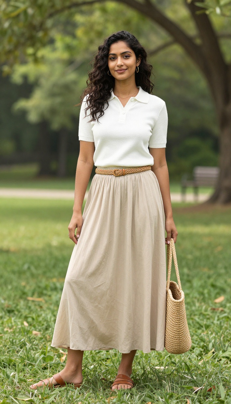 9. Maxi Skirt with a Knit Polo