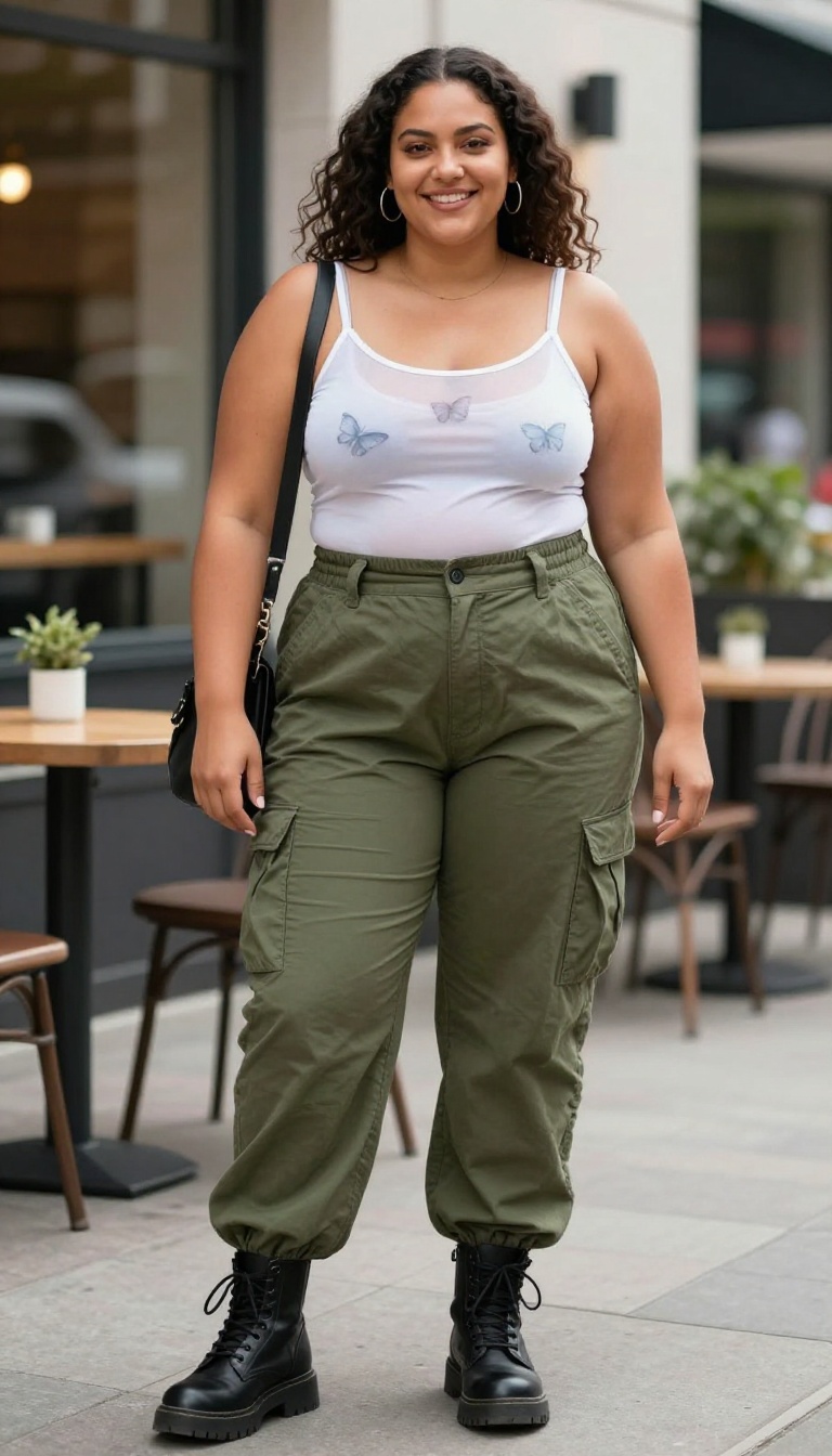 4. Butterfly Top & Cargo Pants: Edgy Yet Feminine