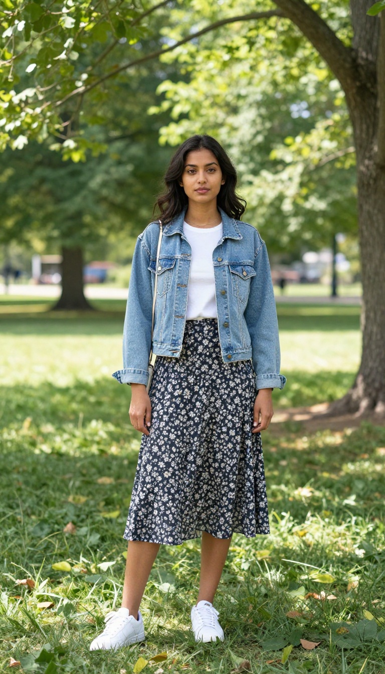 8. Skirt with a Denim Jacket