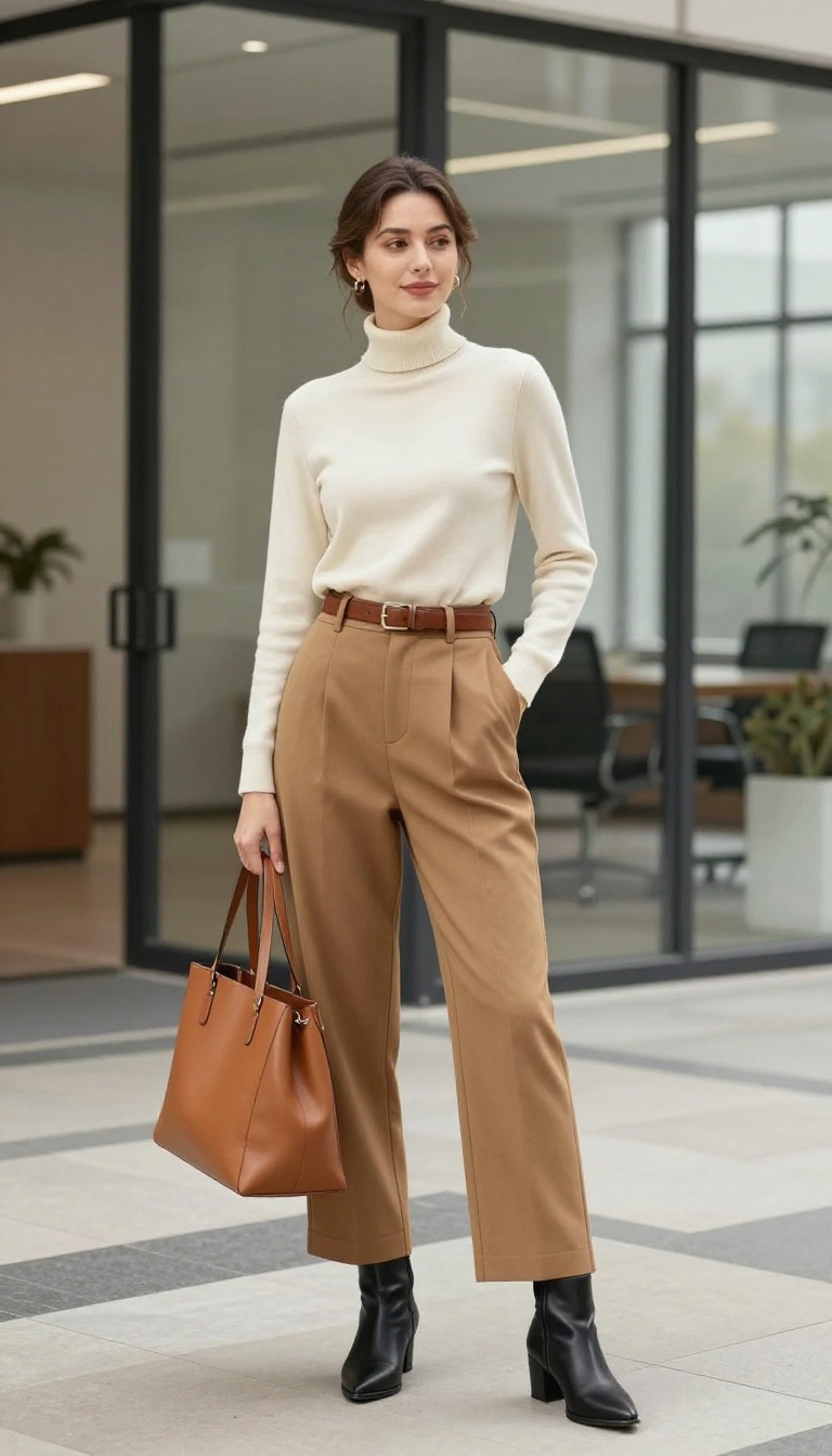8. Turtleneck and Wide-Leg Trousers
