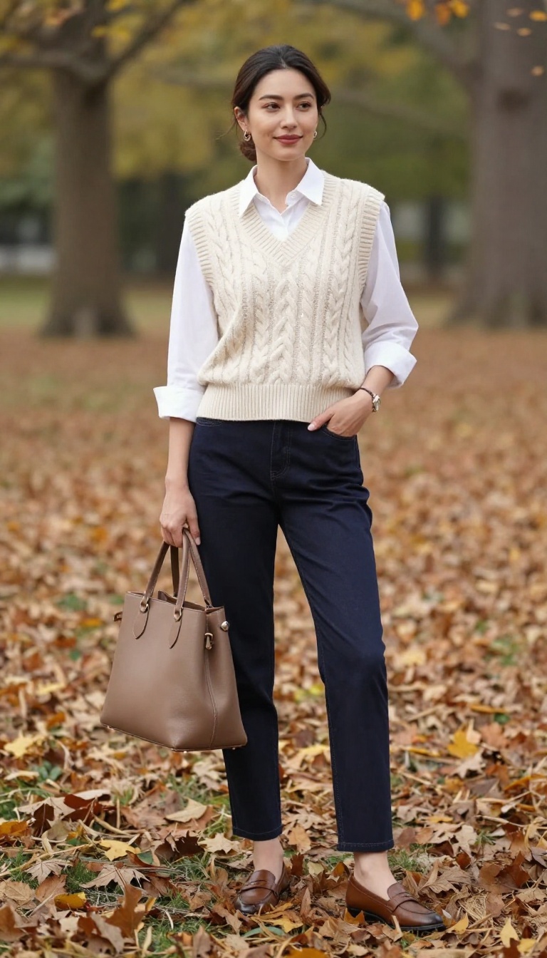 3. Knit Vest and White Shirt