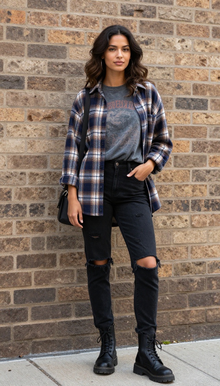 3. Plaid Flannel Over a Band Tee