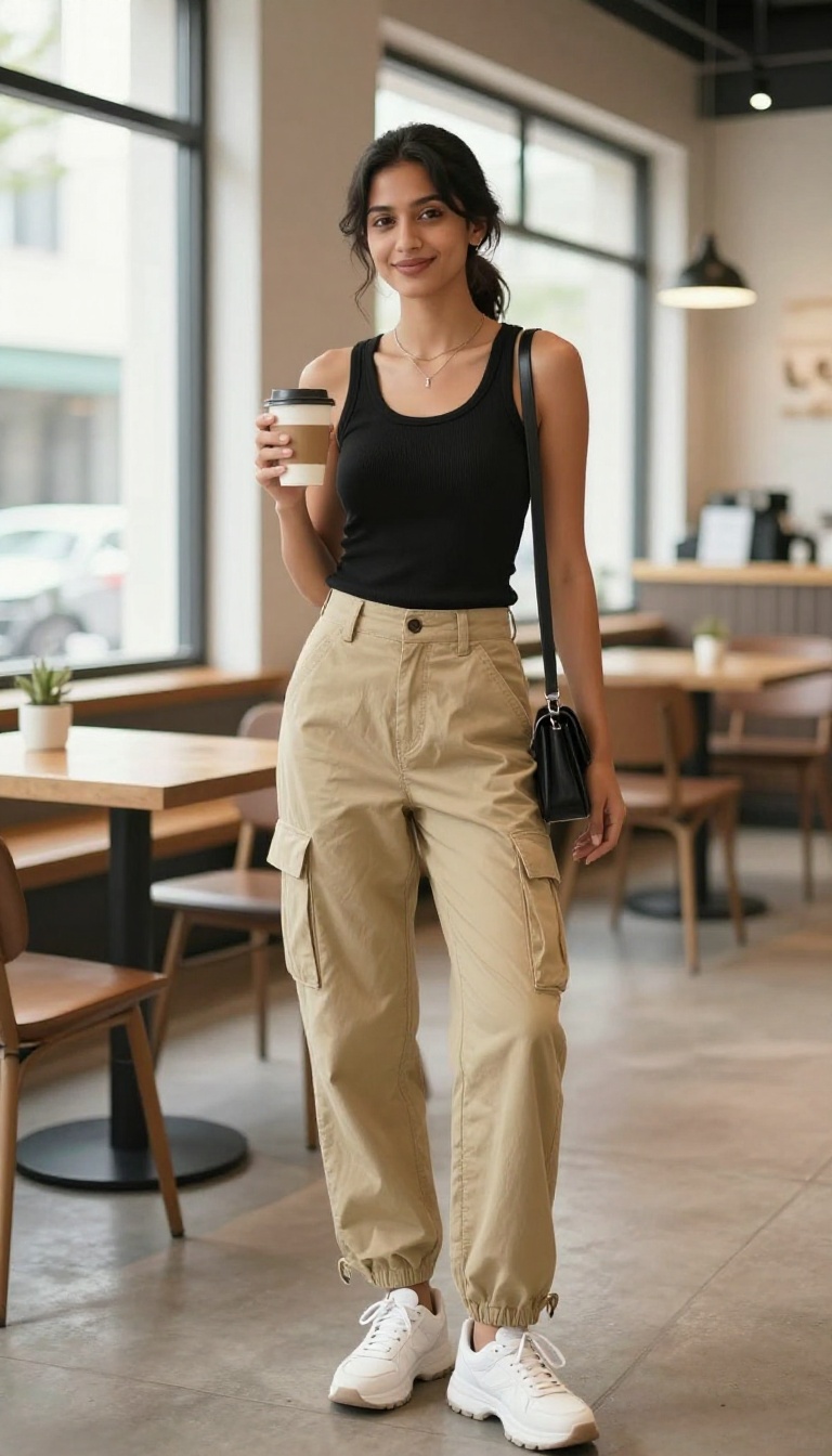 4. Cargo Pants and a Ribbed Tank
