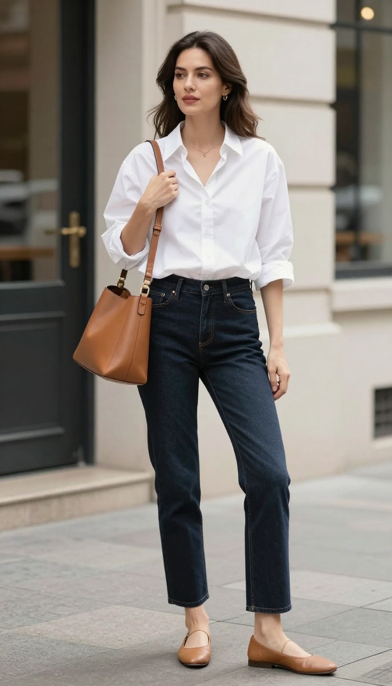 2. The Classic White Shirt with Dark Denim