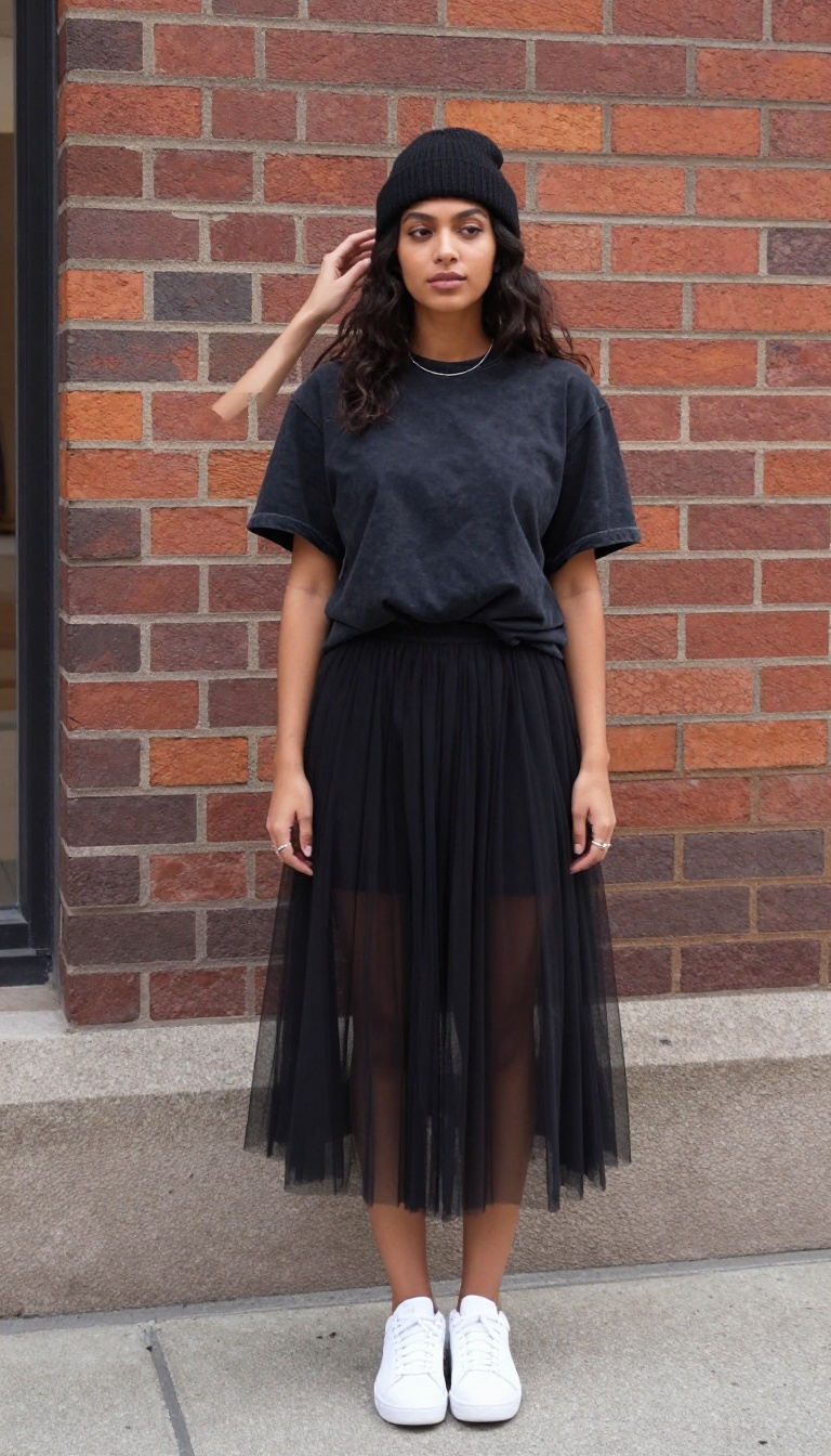 13. Vintage Band Tee + Tulle Skirt + Sneakers