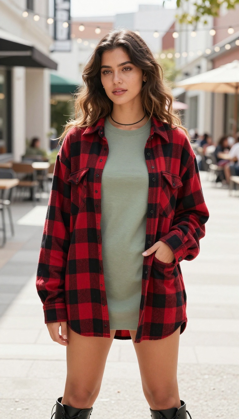 3. Plaid Flannel Over a Slip Dress