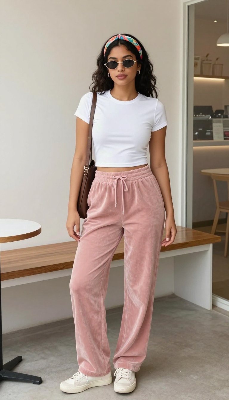 4. Baby Tee and Velour Track Pants