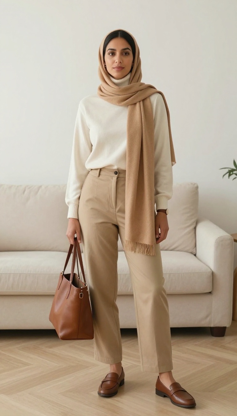 11. Oversized Scarf + Turtleneck + Straight Trousers