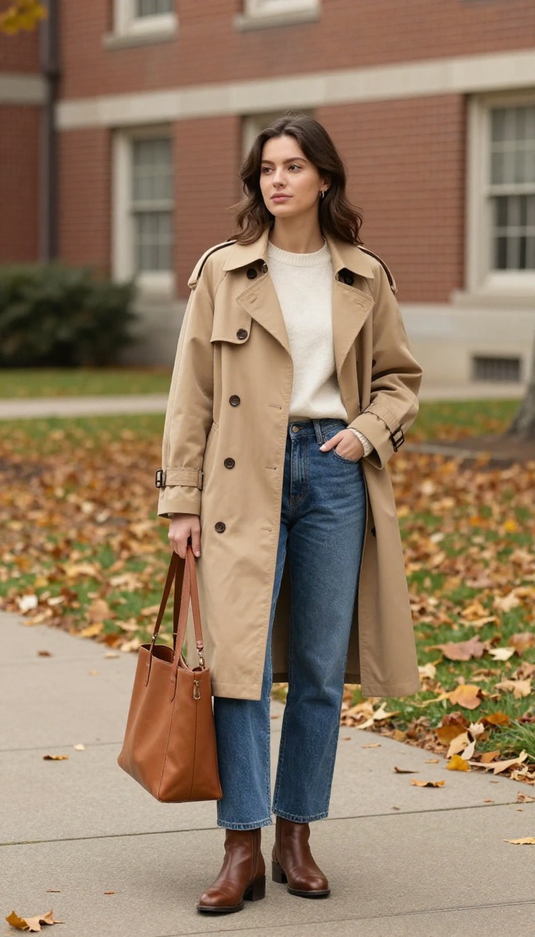 10. Trench Coat and Straight-Leg Jeans