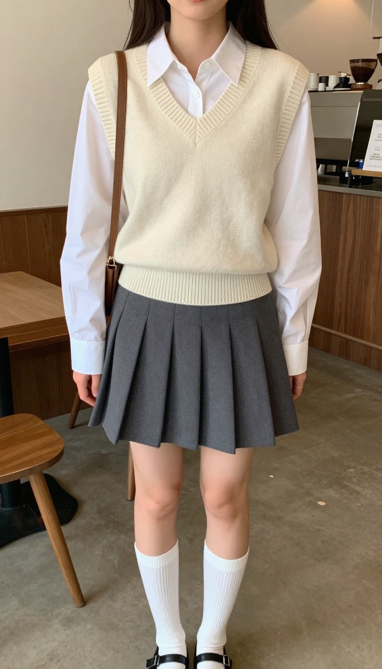 6. Pleated Skirt and a Sweater Vest