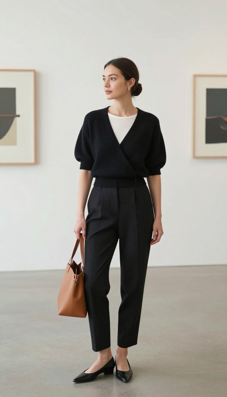 1. The Cashmere Wrap and Tailored Trousers