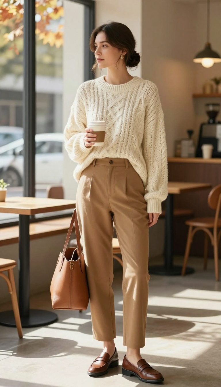 2. Tailored Trousers and a Chunky Knit