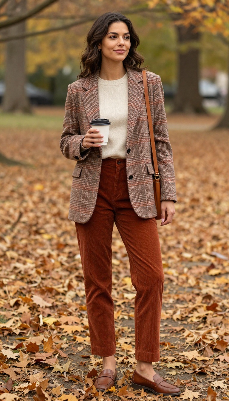 6. Plaid Blazer with Corduroy Pants