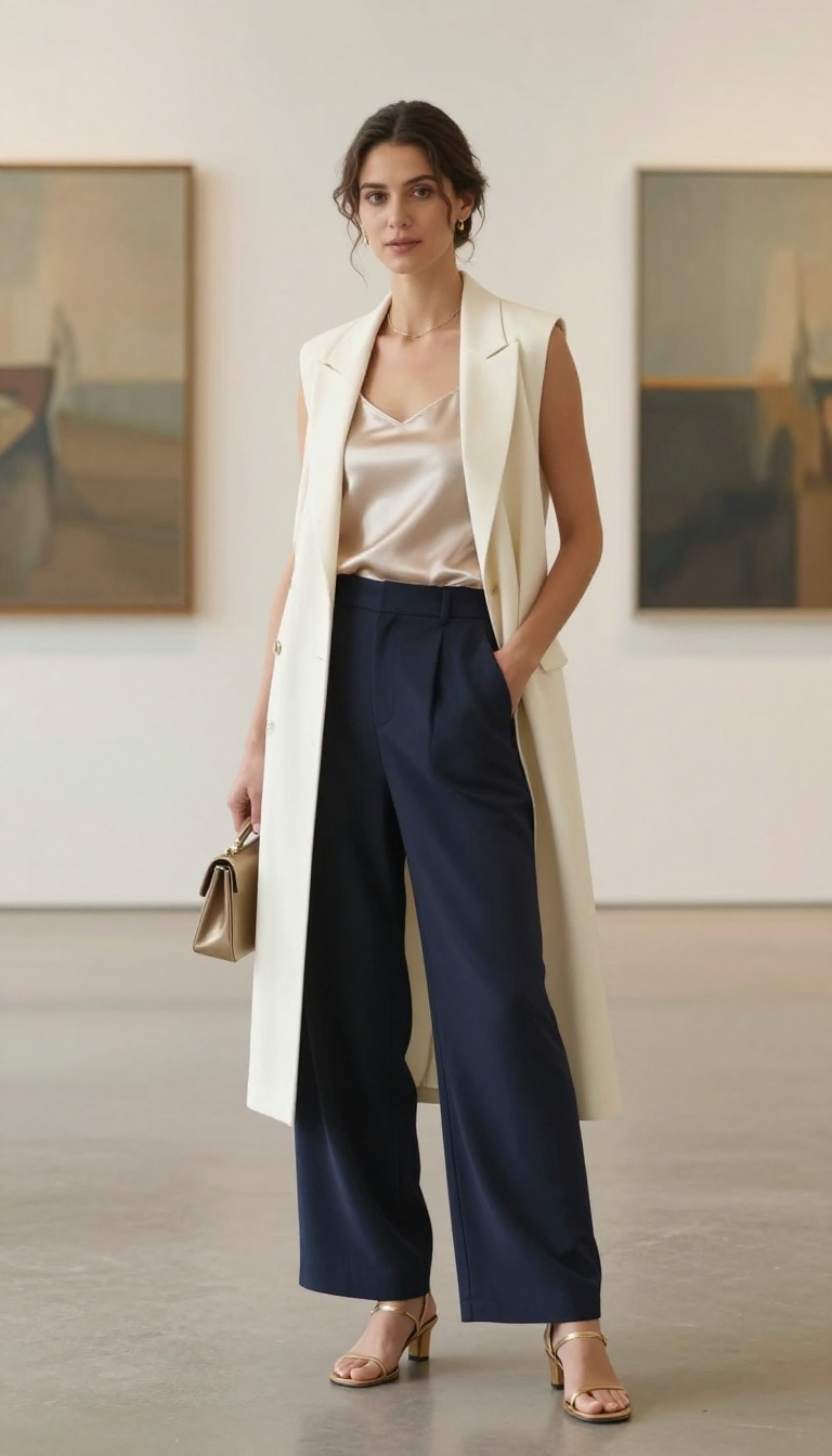 11. Longline Vest & Flowing Palazzo Pants