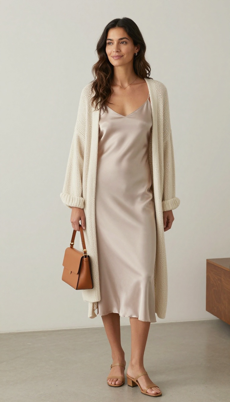4. The Silk Slip Dress and Knit Cardigan