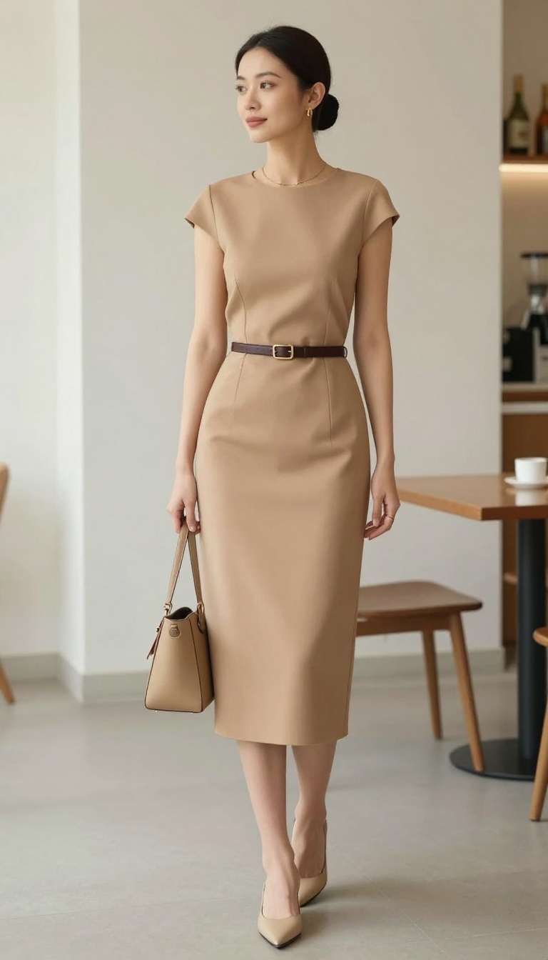 4. The Tailored Midi Dress in Camel