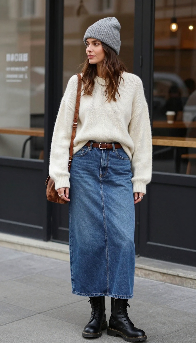 10. Denim Skirt & Baggy Sweater