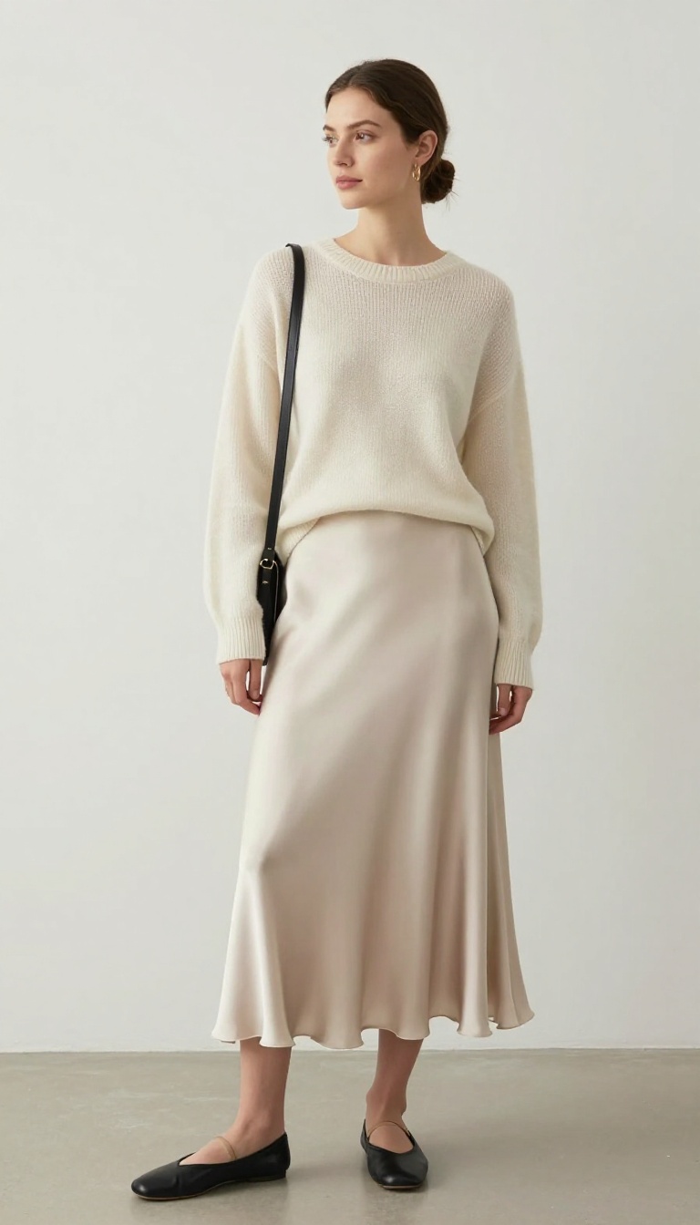 2. The Silk Skirt and Cashmere Sweater