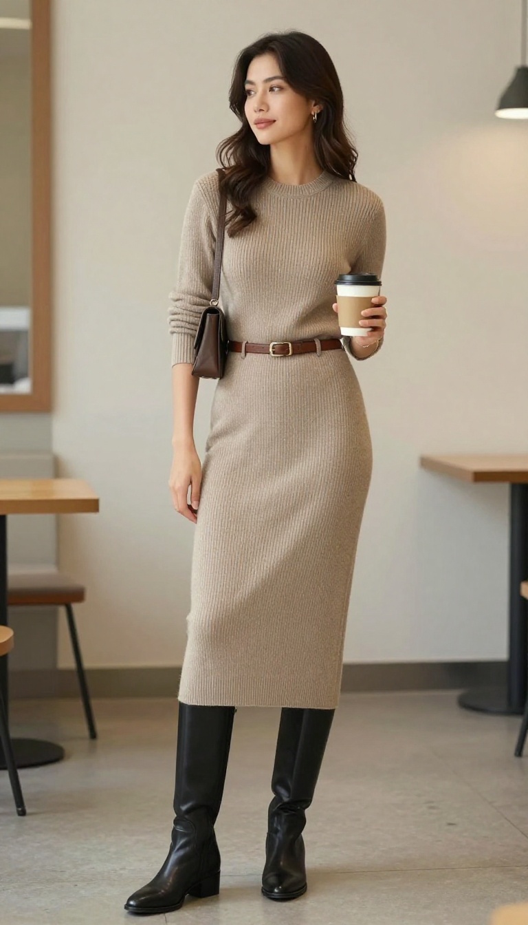 7. The Sophisticated Knit Dress and Boots