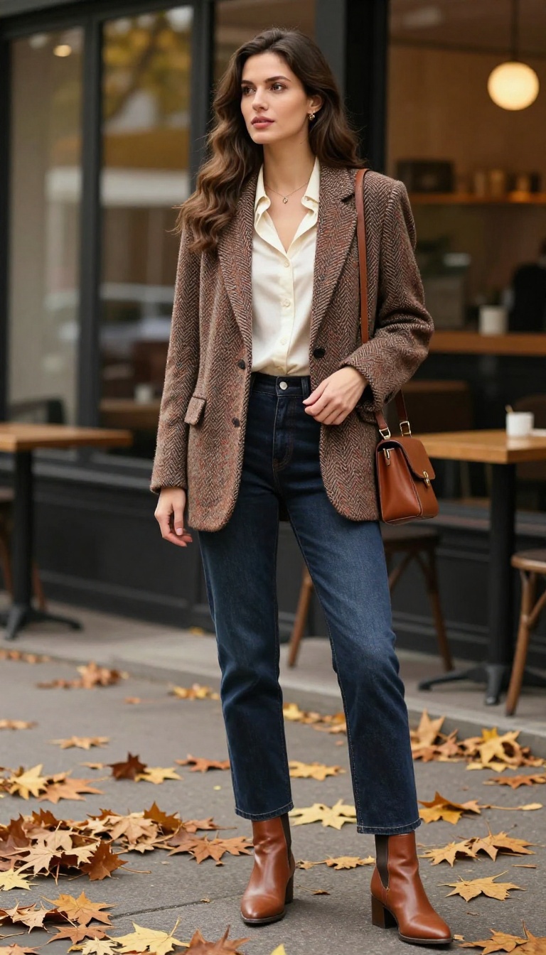 2. Tweed Blazer and Dark Denim