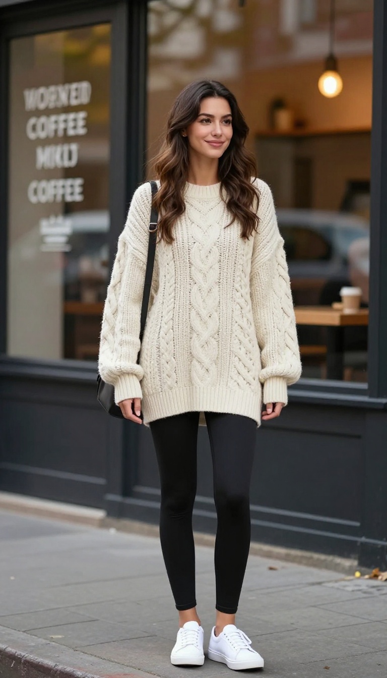 6. Chunky Sweater and Slip-On Sneakers