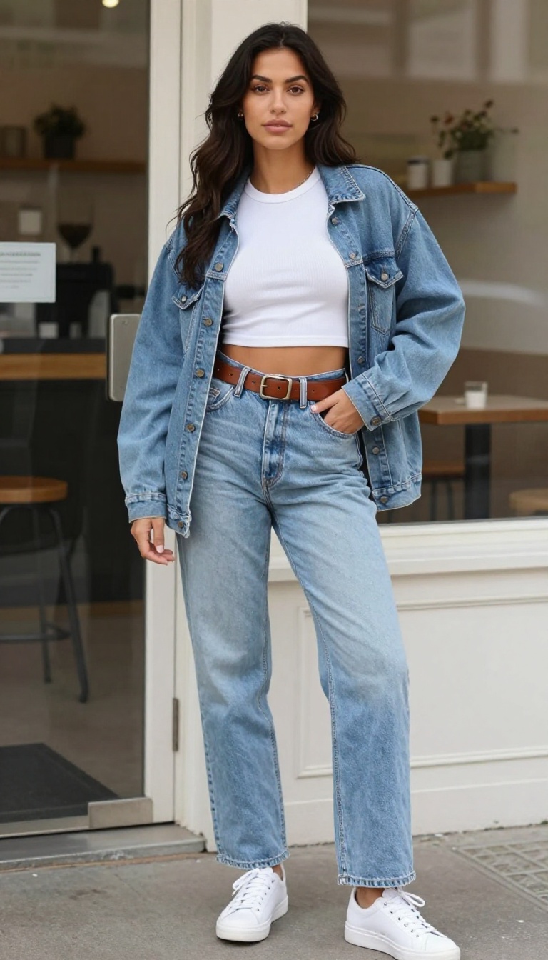 2. High-Waisted Mom Jeans With a Fitted Crop Top