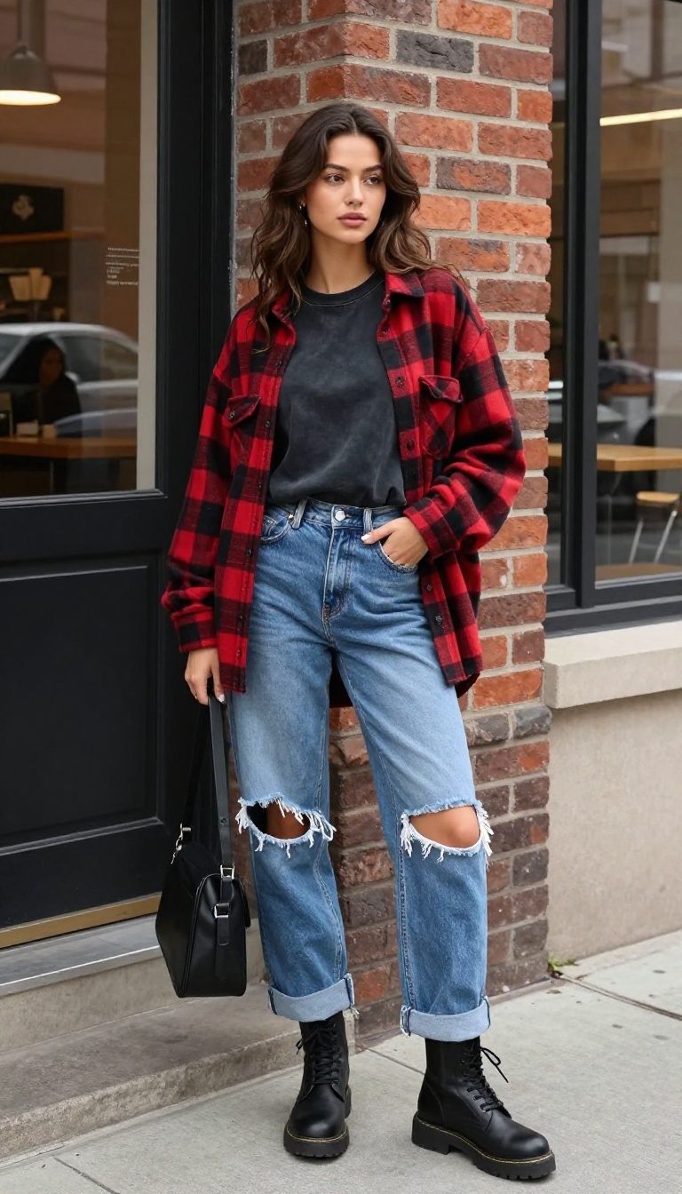 3. Plaid Flannel Over a Band Tee