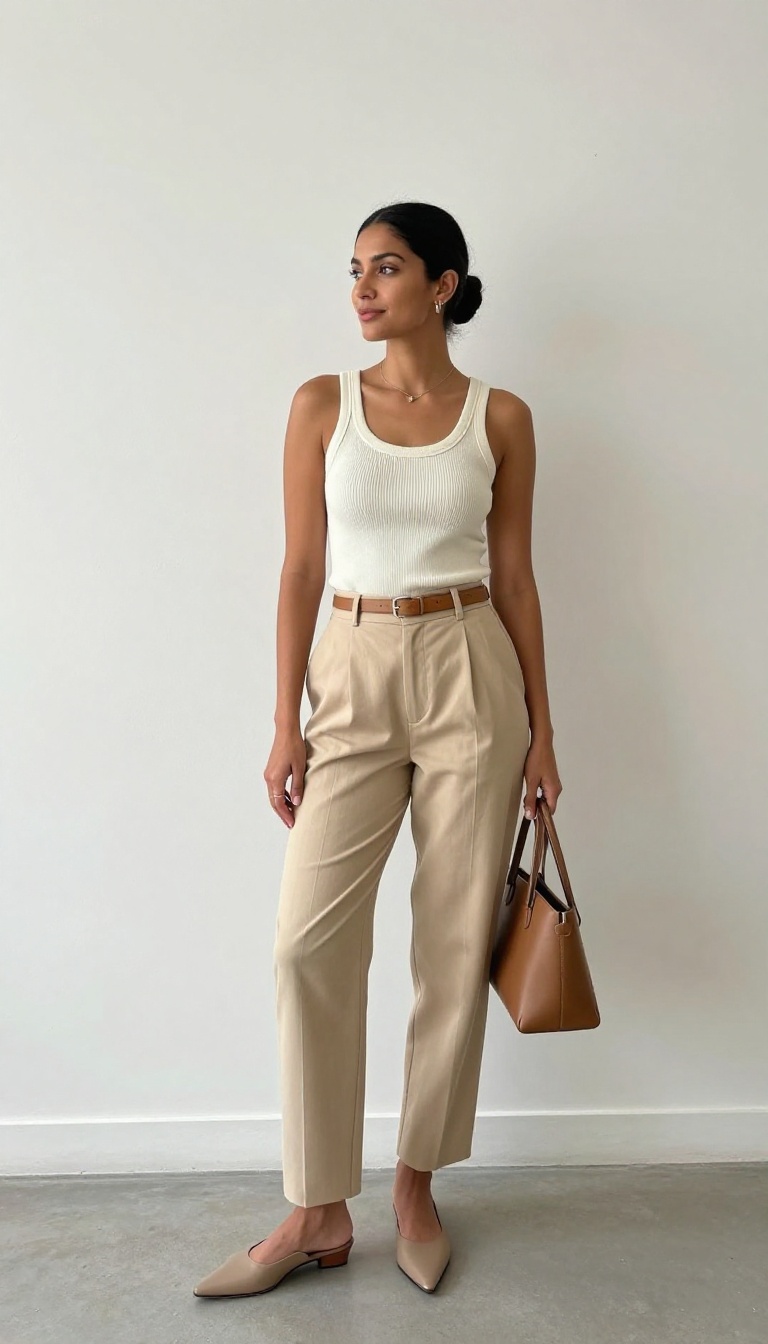 15. The Knit Tank and High-Waisted Trousers