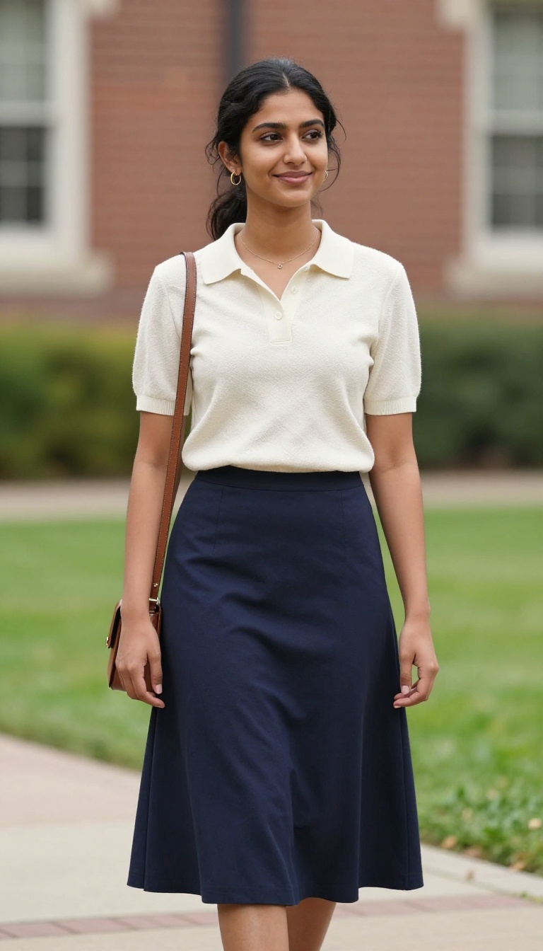 9. The Knit Polo and A-Line Skirt