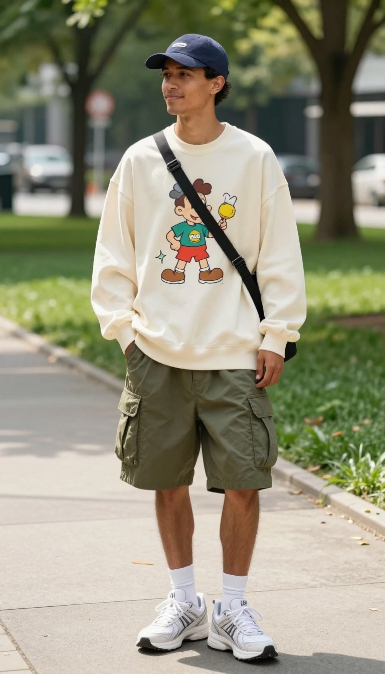 8. Graphic Sweatshirt and Cargo Shorts