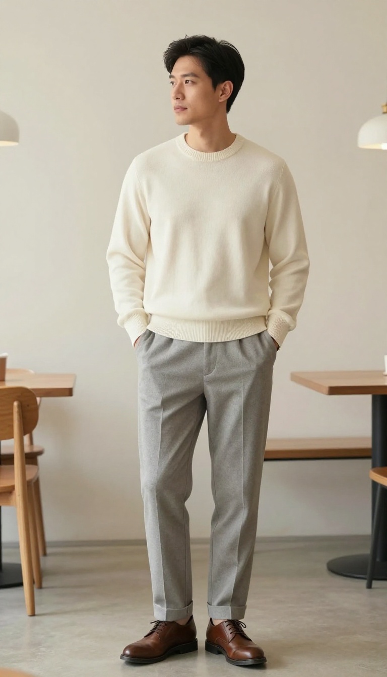 2. The Cream Knit and Trousers Pairing