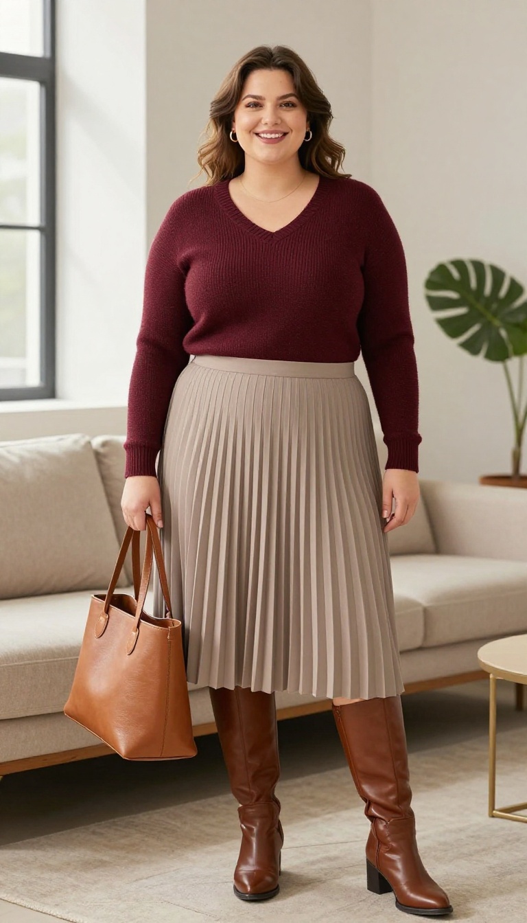 6. The Midi Skirt Moment: Pleated Skirt and a Fitted Sweater
