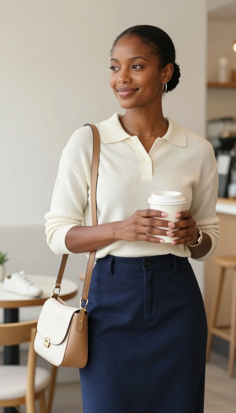 10. The Knit Polo and A-Line Skirt