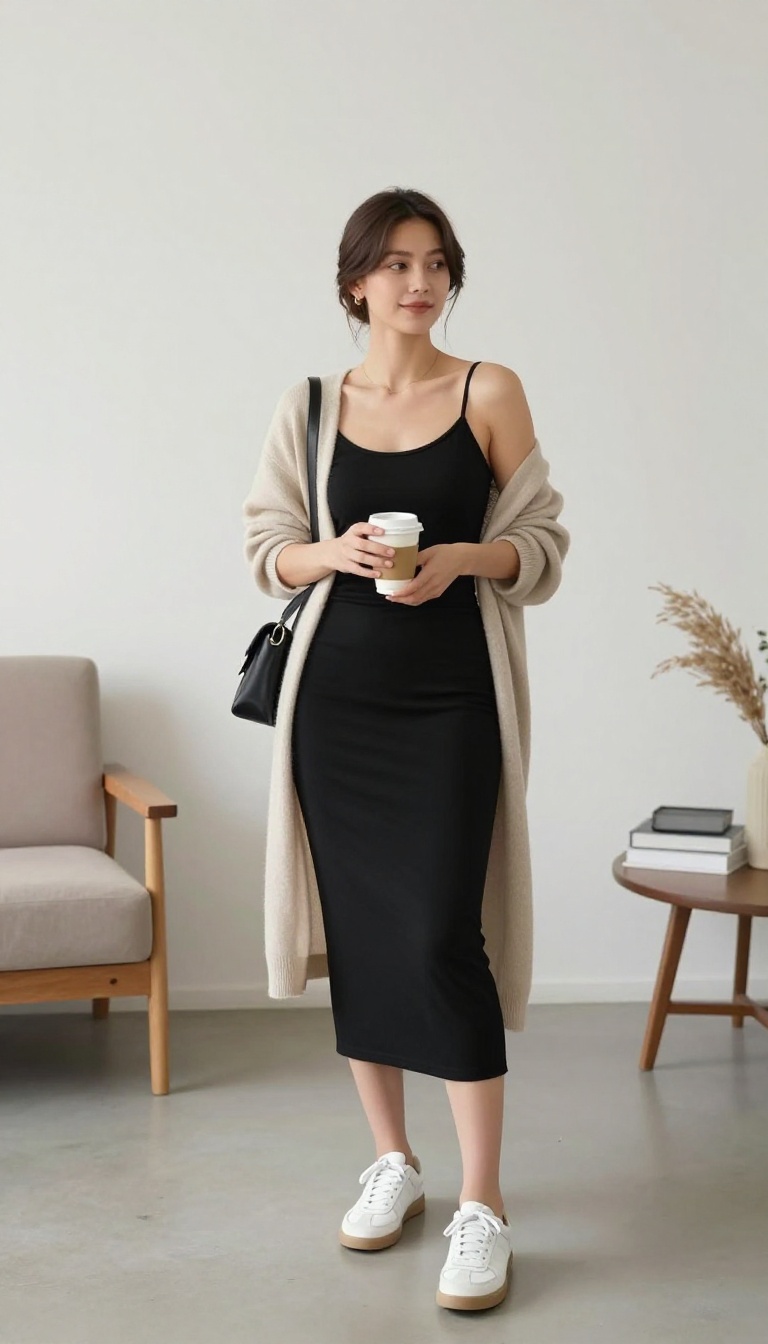 12. Black Slip Dress and a Cardigan