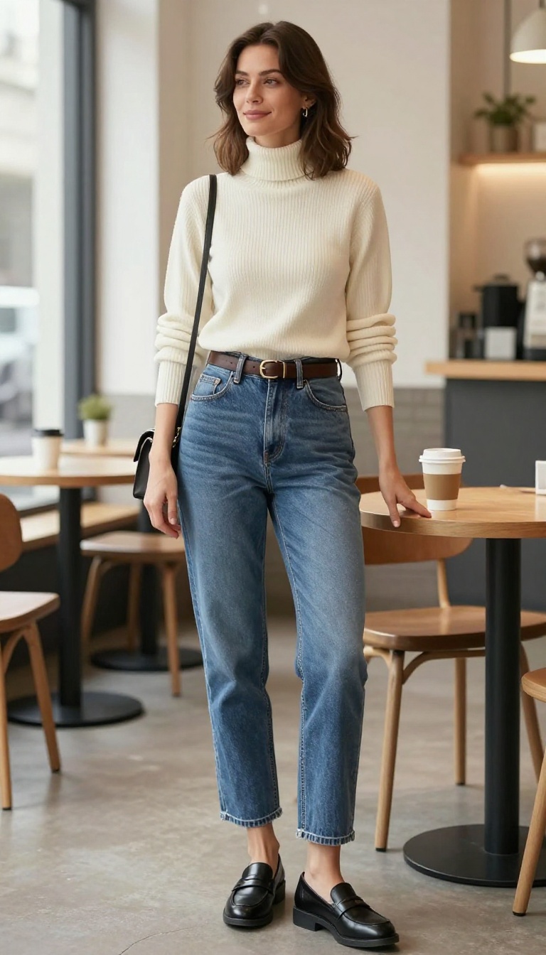 7. High-Waisted Mom Jeans and a Turtleneck