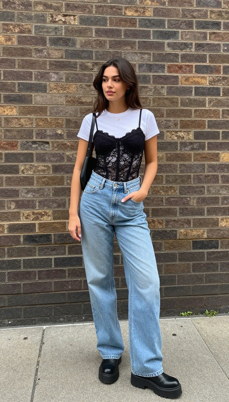 8. Corset Top + Baggy Jeans + Platform Boots