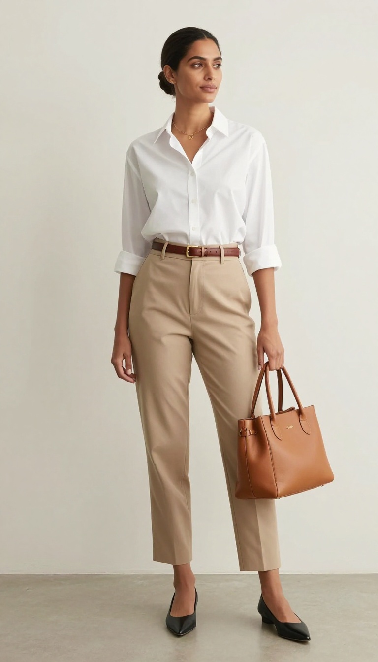 4. The White Button-Down and Tailored Trousers