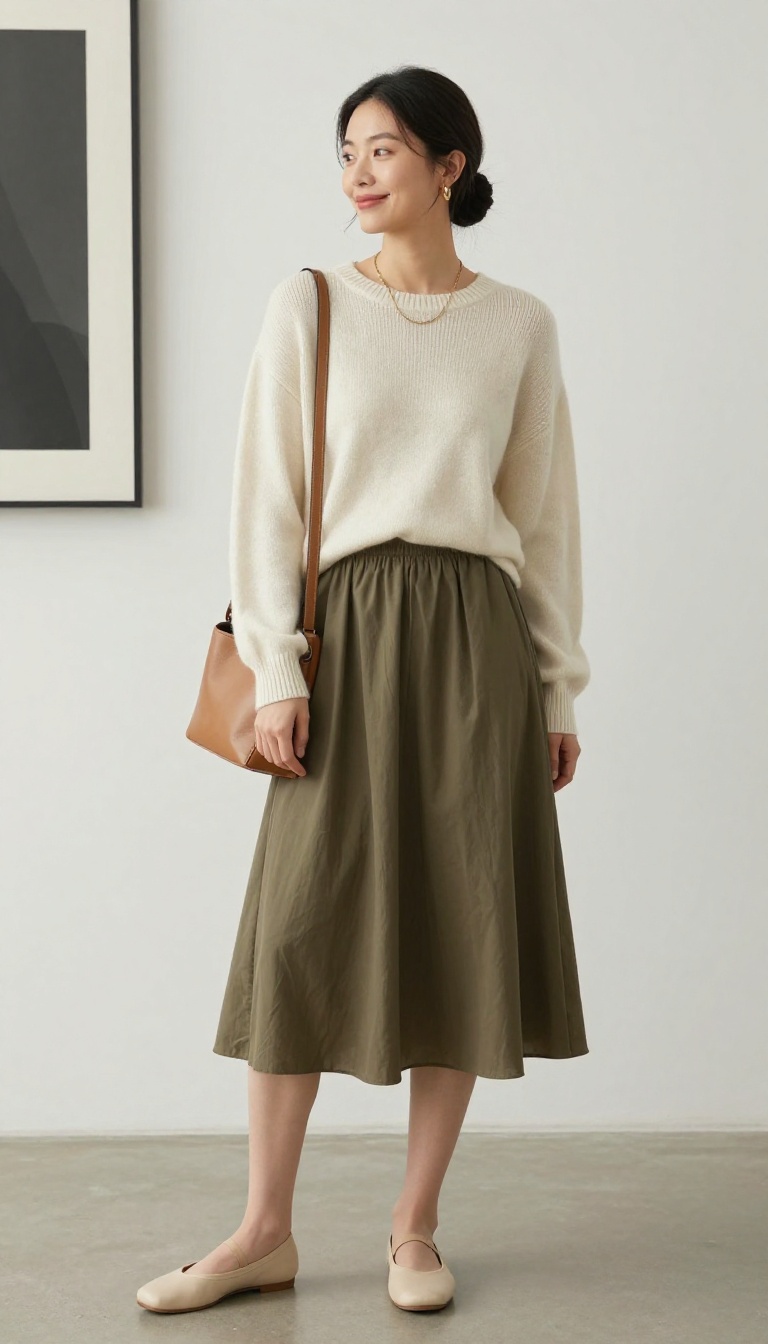 2. The Cashmere Sweater and Midi Skirt