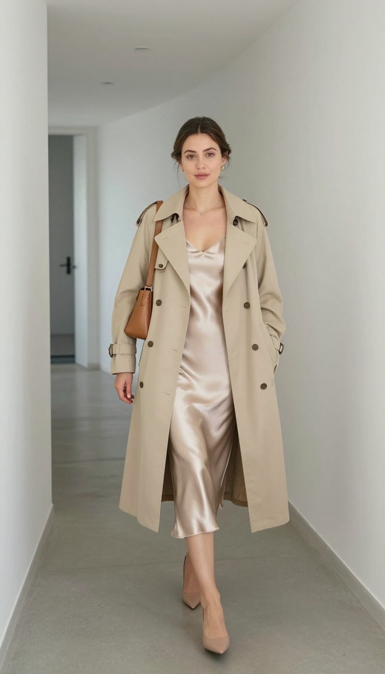 4. Trench Coat + Slip Dress