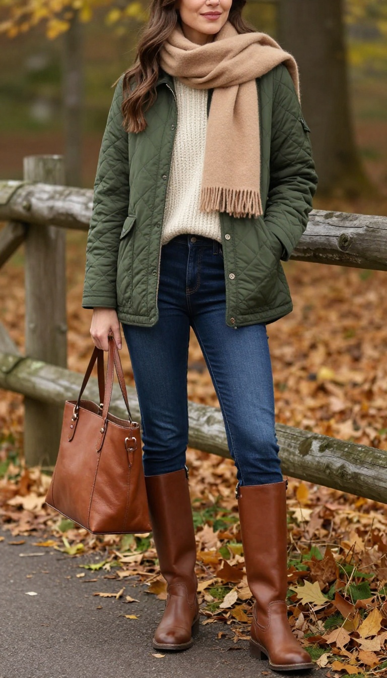 10. The Quilted Jacket and Cashmere Scarf