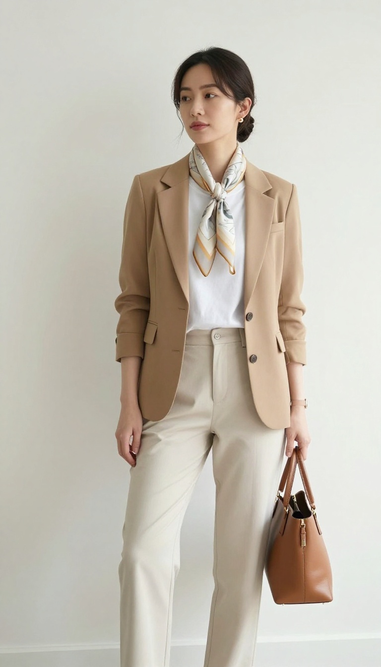 6. The Blazer and Silk Scarf Ensemble
