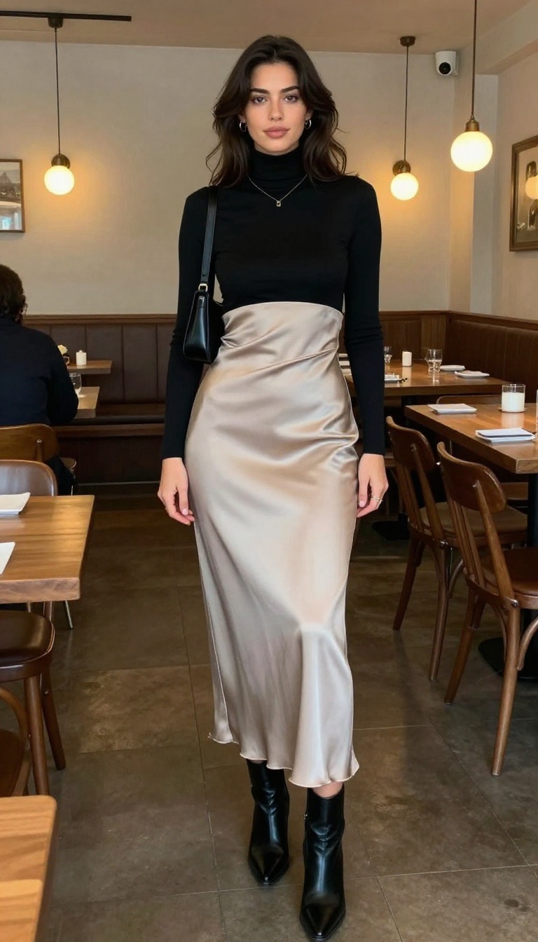 6. Long Slip Skirt with a Fitted Turtleneck