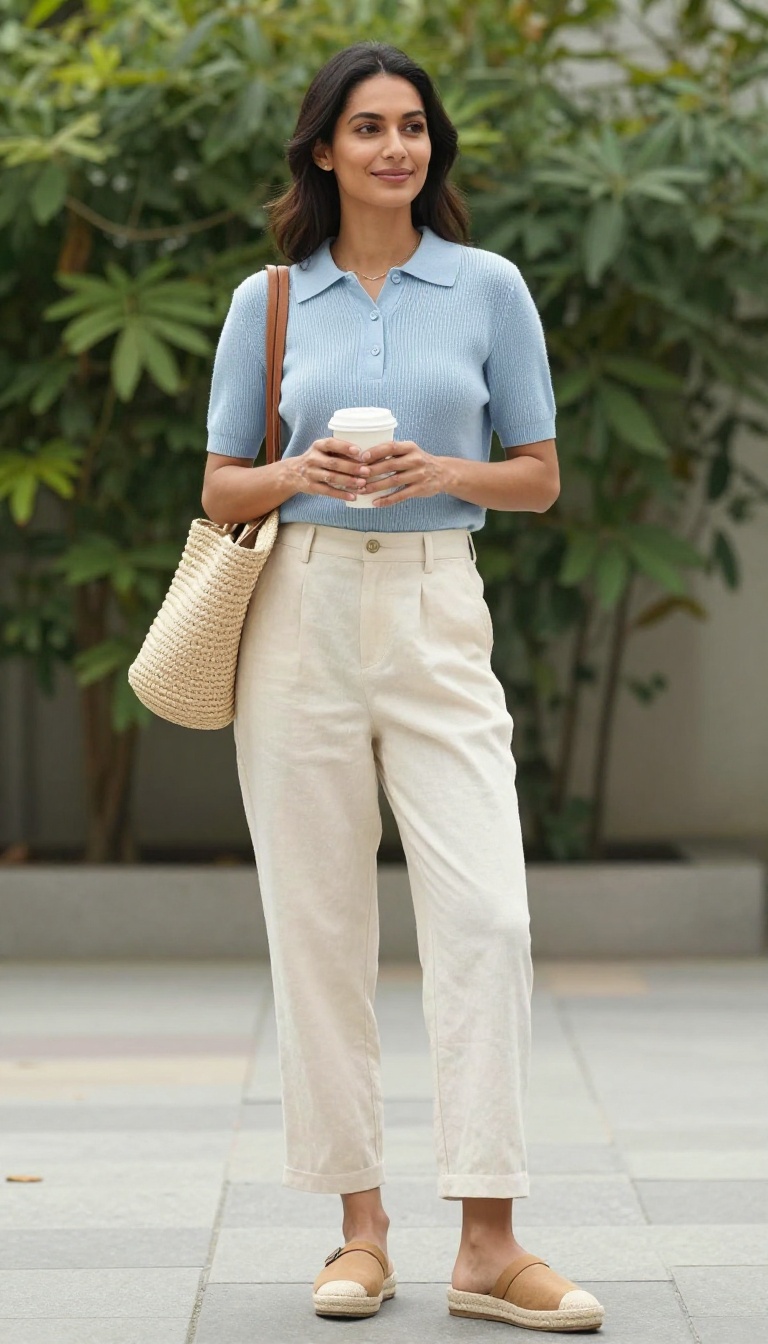 4. The Knit Polo and Linen Trousers