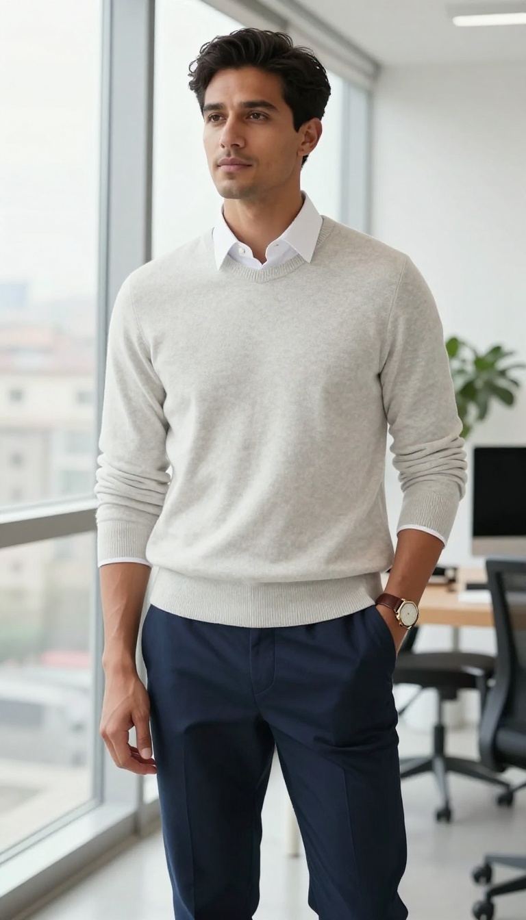 4. The Oxford Shirt and Cashmere Sweater Layering